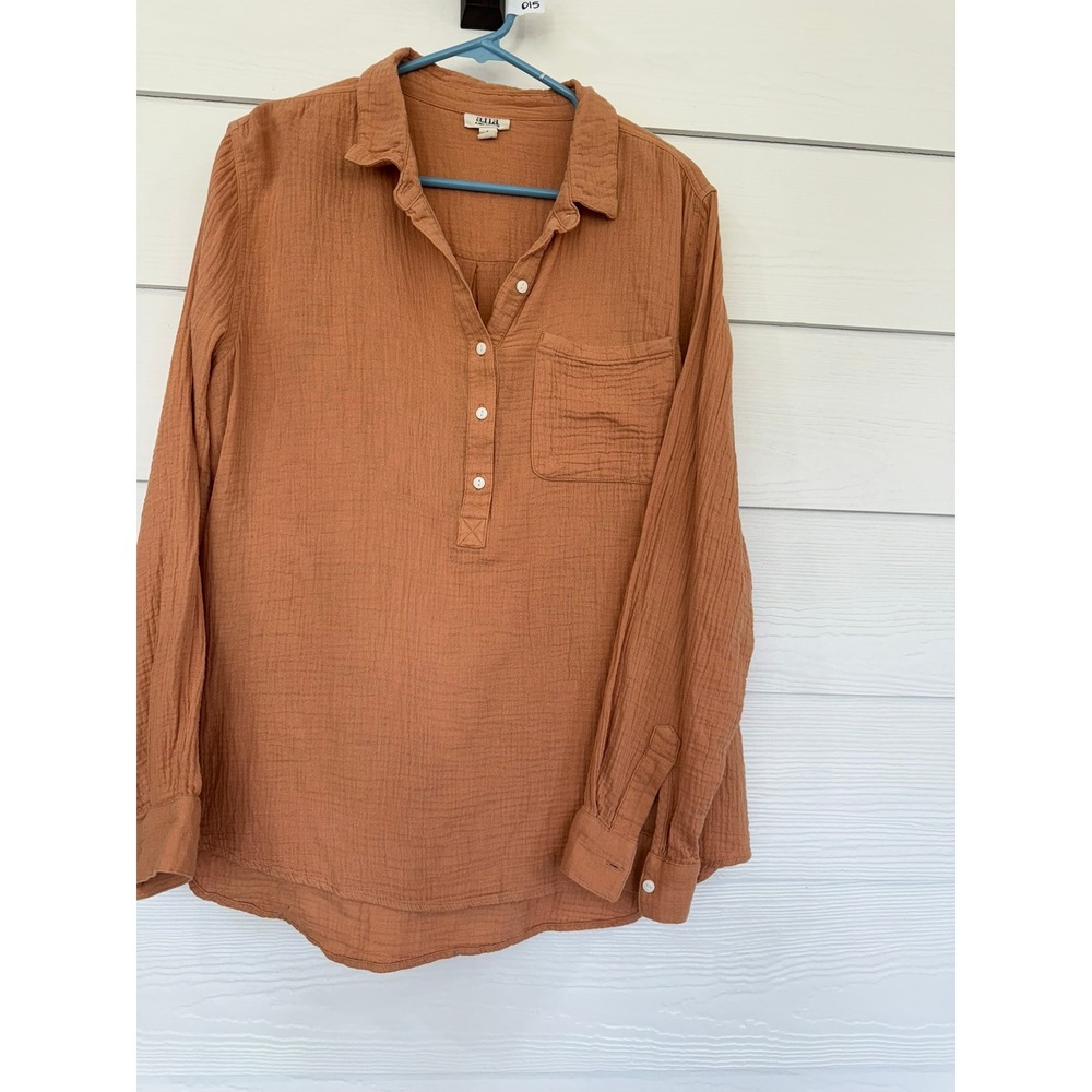 #B- 015- a.n.a A New Approach Cotton Gauze Henley Top Orange Terracotta Large